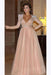 Elegant Long Sleeve Formal Dress with Beads A Line Sparkle V Neck Evening Dresses - Prom Dresses