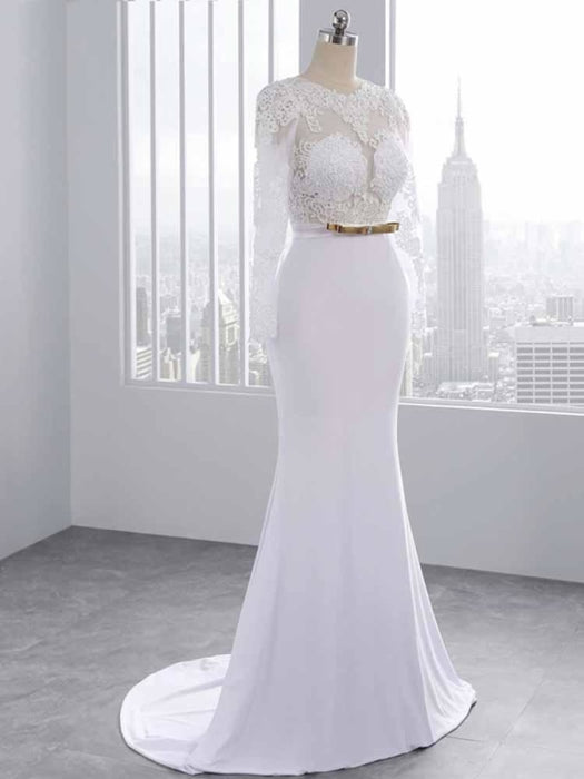 Elegant Long Sleeves Lace Mermaid Sashes Wedding Dresses - wedding dresses