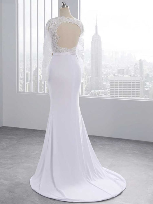 Elegant Long Sleeves Lace Mermaid Sashes Wedding Dresses - wedding dresses
