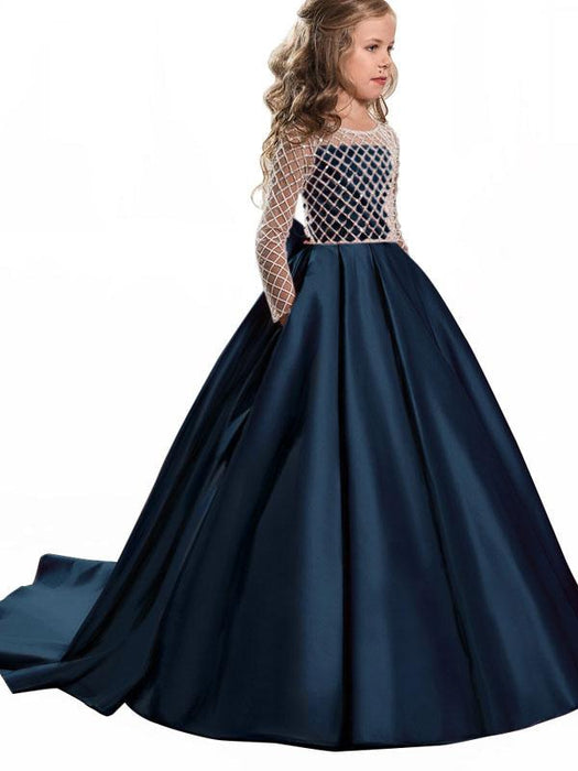 Elegant Long Sleeves Satin Formal Flower Girl Dresses Long Sleeves wit Bridelily Elegant Long Sleeves Satin Formal Flower Girl Dresses Long Sleeves wit Bridelily