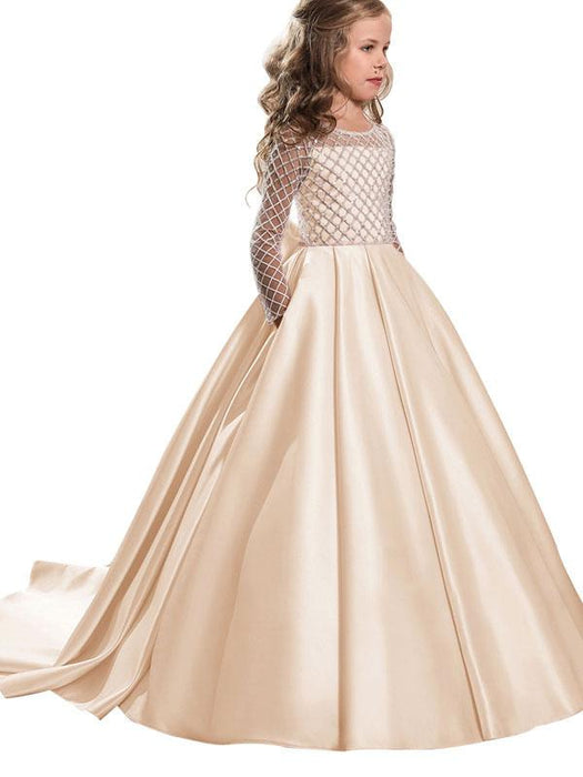 Elegant Long Sleeves Satin Formal Flower Girl Dresses Long Sleeves wit Bridelily Elegant Long Sleeves Satin Formal Flower Girl Dresses Long Sleeves wit Bridelily