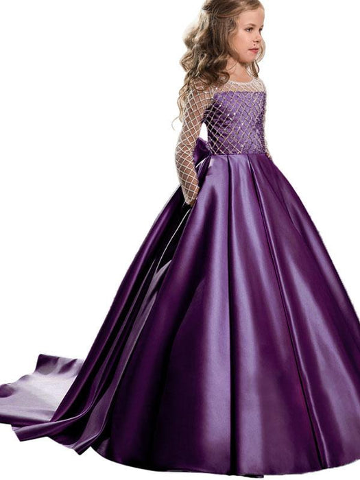 Elegant Long Sleeves Satin Formal Flower Girl Dresses Long Sleeves wit Bridelily Elegant Long Sleeves Satin Formal Flower Girl Dresses Long Sleeves wit Bridelily
