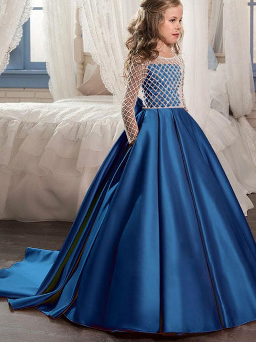 Elegant Long Sleeves Satin Formal Flower Girl Dresses Long Sleeves wit Bridelily Elegant Long Sleeves Satin Formal Flower Girl Dresses Long Sleeves wit Bridelily