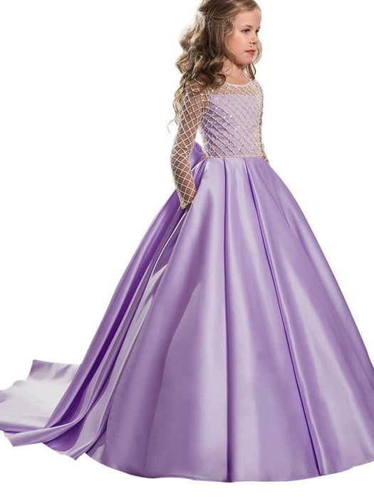 Elegant Long Sleeves Satin Formal Flower Girl Dresses Long Sleeves wit Bridelily Elegant Long Sleeves Satin Formal Flower Girl Dresses Long Sleeves wit Bridelily