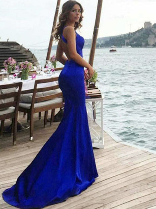 Elegant Mermaid Backless Royal Blue Prom with Train, Royal Blue Formal Bridelily Elegant Mermaid Backless Royal Blue Prom with Train, Royal Blue Formal Bridelily