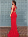 Elegant Mermaid Two Pieces Scoop Neck Red Long Prom Dresses with Ruffles Sweep Train, Mermaid Red Formal Dresses, Red Evening Dresses