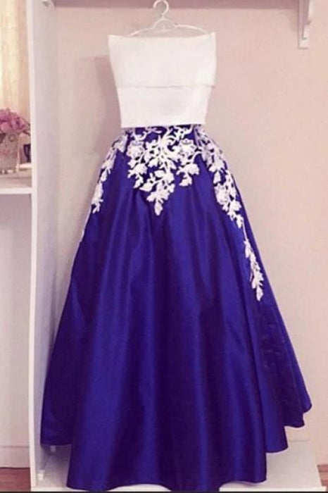 Elegant Modest New Off the Shoulder Two Piece Prom Dress Floor Length Blue Formal Dresses - Prom Dresses