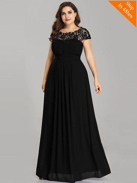 Elegant O-Neck Cap Sleeves A-Line Plus Size Evening Dresses - Black / 4 / United States - evening dresses