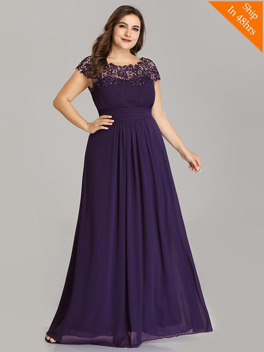 Elegant O-Neck Cap Sleeves A-Line Plus Size Evening Dresses - Dark Purple / 4 / United States - evening dresses