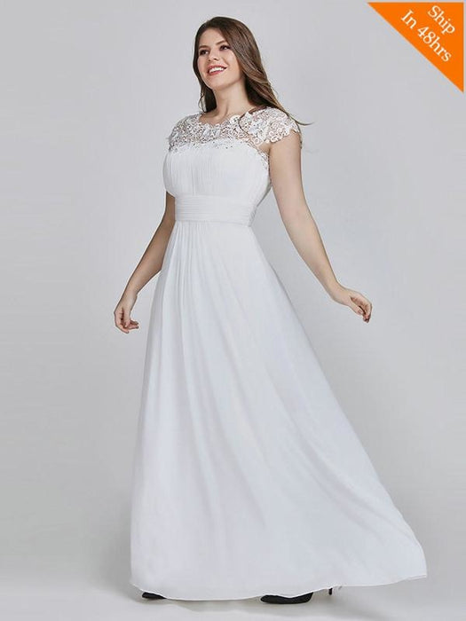 Elegant O-Neck Cap Sleeves A-Line Plus Size Evening Dresses - White / 4 / United States - evening dresses