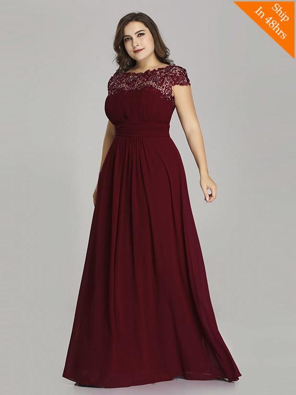 Elegant O-Neck Cap Sleeves A-Line Plus Size Evening Dresses - Burgundy / 4 / United States - evening dresses