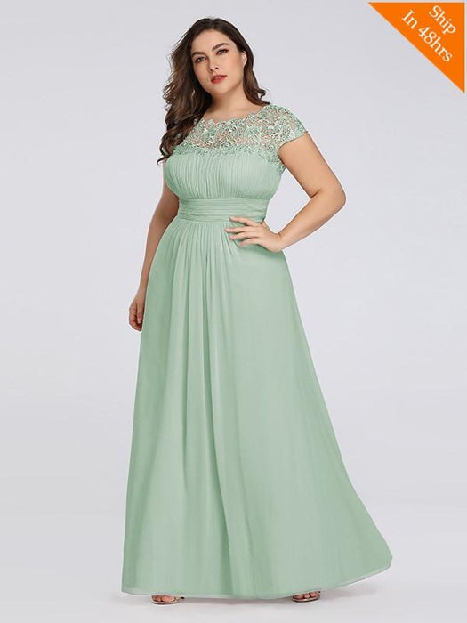 Elegant O-Neck Cap Sleeves A-Line Plus Size Evening Dresses - Mint Green / 4 / United States - evening dresses