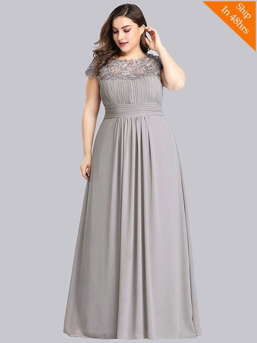 Elegant O-Neck Cap Sleeves A-Line Plus Size Evening Dresses - Grey / 4 / United States - evening dresses
