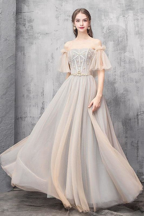 Elegant Off Shoulder Floor Length Tulle Prom Dress Bridesmaid Dresses - Prom Dresses