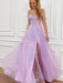 Elegant Off Shoulder Purple Lace Long Prom Dresses with High Slit, Lilac Lace Formal Dresses, Lavender Evening Dresses 