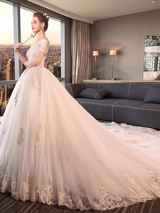 Elegant Off-the-Shoulder Lace Ball Gown Wedding Dresses - wedding dresses