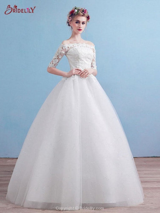 Elegant Off-the-Shoulder Long Sleeves Lace Ball Gown Wedding Dresses - wedding dresses