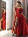 Elegant Off the Shoulder Red Satin Long Prom Dresses with  Cheap Off Shoulder Red Formal Graduation Evening Dresses