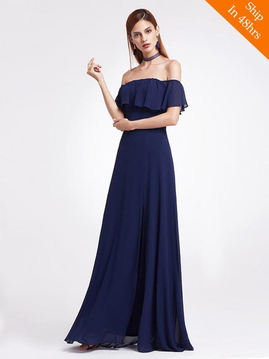 Elegant One Shoulder Chiffon A-line Ruffles Bridesmaid Dresses - EP07171-navy Blue / 4 / United States - bridesmaid dresses
