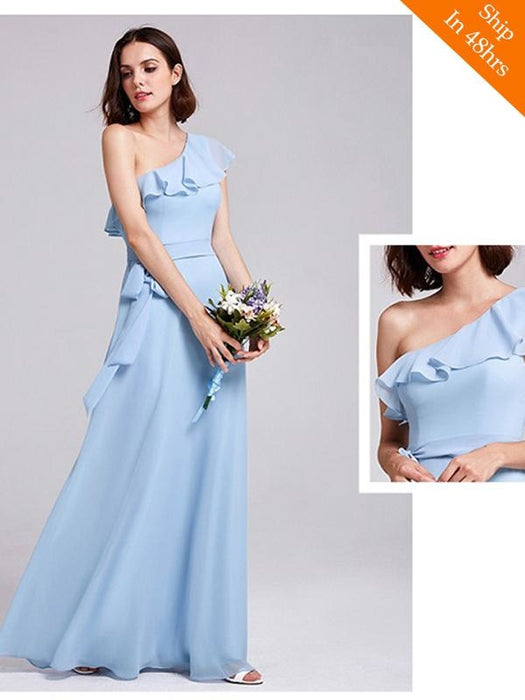 Elegant One Shoulder Chiffon A-line Ruffles Bridesmaid Dresses - EP07211-Sky Blue / 4 / United States - bridesmaid dresses