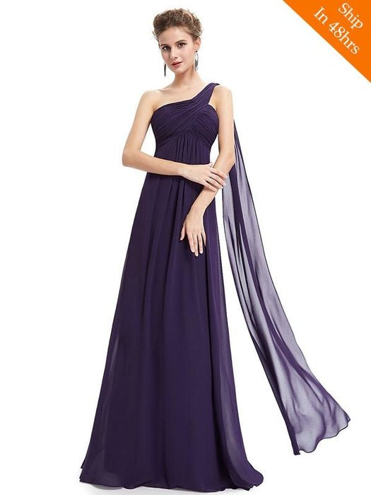 Elegant One Shoulder Ruffles Ankle-Length Evening Dresses - Dark Purple / 6 / United States - evening dresses
