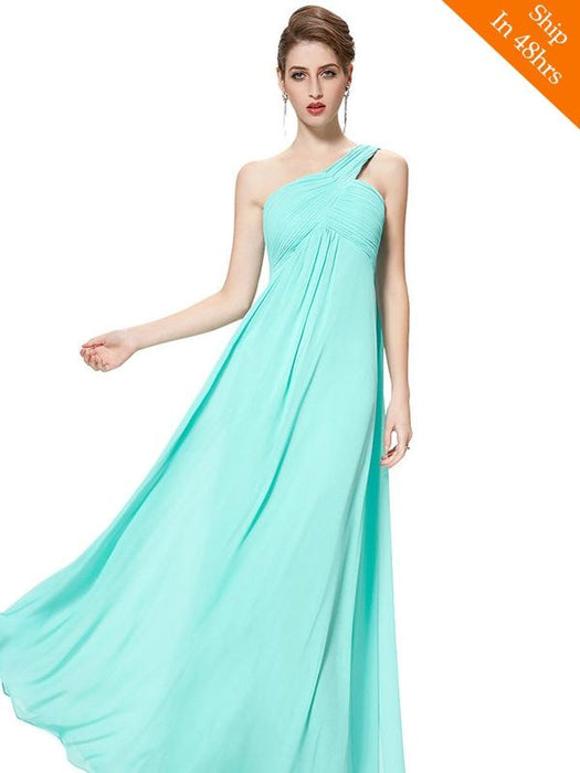 Elegant One Shoulder Ruffles Ankle-Length Evening Dresses - Aqua / 6 / United States - evening dresses