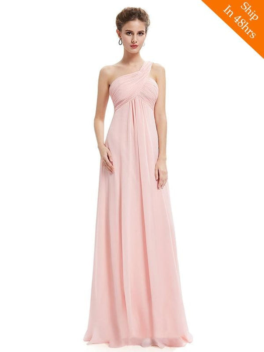 Elegant One Shoulder Ruffles Ankle-Length Evening Dresses - Pink / 6 / United States - evening dresses