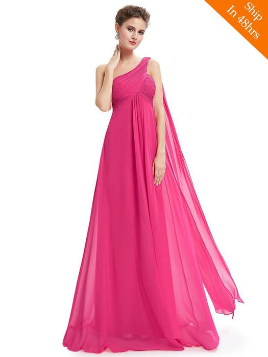 Elegant One Shoulder Ruffles Ankle-Length Evening Dresses - Hot pink / 6 / United States - evening dresses