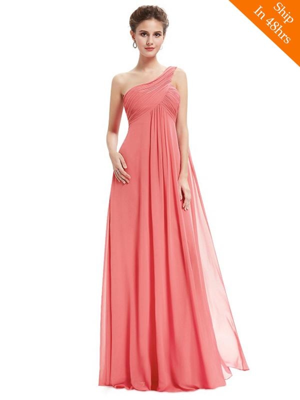 Elegant One Shoulder Ruffles Ankle-Length Evening Dresses - Coral / 6 / United States - evening dresses