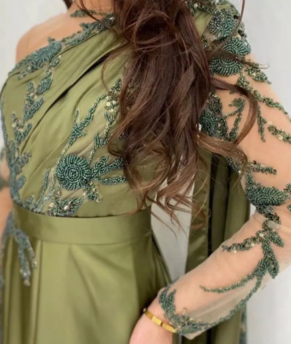 Elegant One Shoulder Satin Evening Dress with Sweep Cape - Prom Dresses