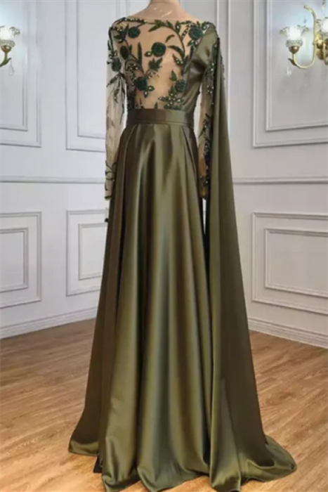 Elegant One Shoulder Satin Evening Dress with Sweep Cape - Prom Dresses