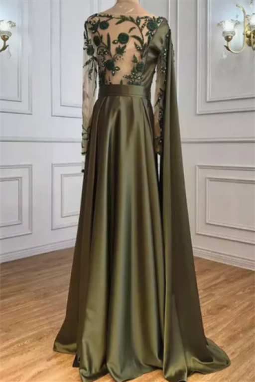 Elegant One Shoulder Satin Evening Dress with Sweep Cape - Prom Dresses