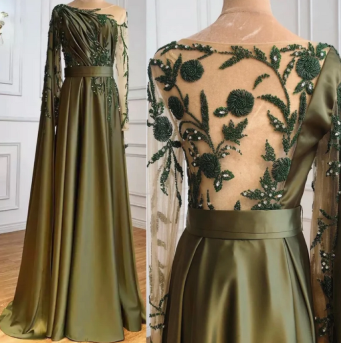 Elegant One Shoulder Satin Evening Dress with Sweep Cape - Prom Dresses