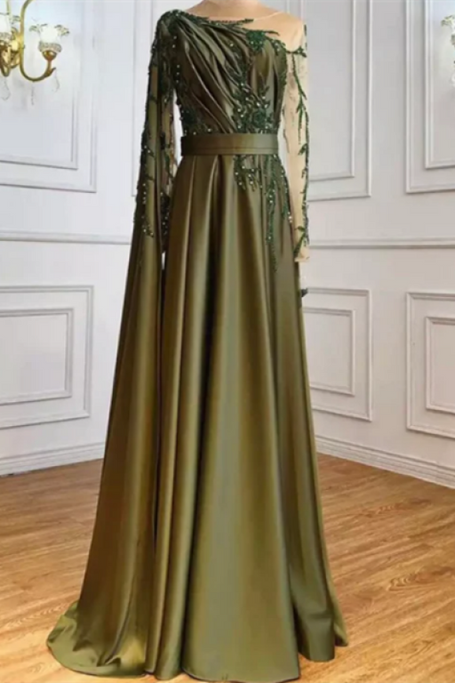 Elegant One Shoulder Satin Evening Dress with Sweep Cape - Prom Dresses