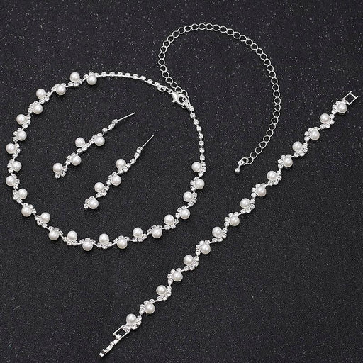 Elegant Pearl Crystal Necklace Earrings Bracelet Jewelry Sets | Bridelily - jewelry sets