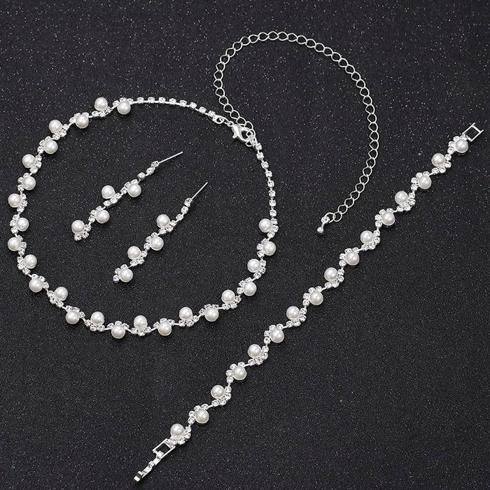 Elegant Pearl Crystal Necklace Earrings Bracelet Jewelry Sets | Bridelily - jewelry sets