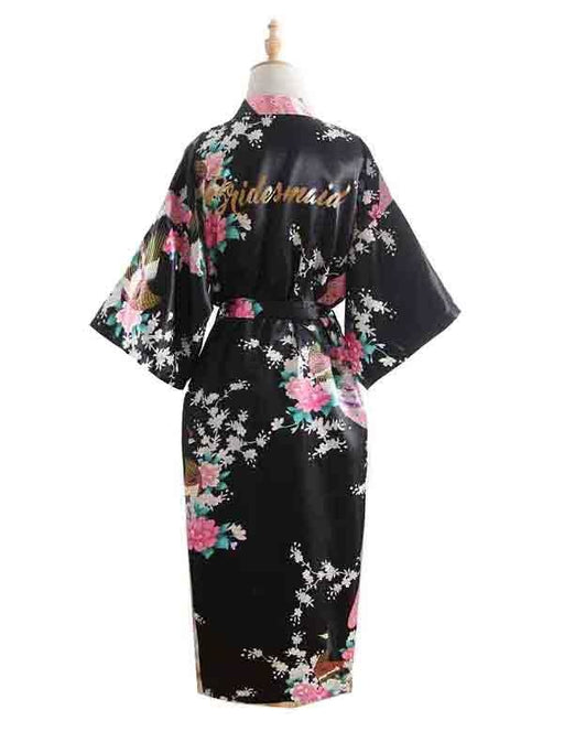 Elegant Print Flower Bride Bridesmaid Robes | Bridelily - black / One Size - robes