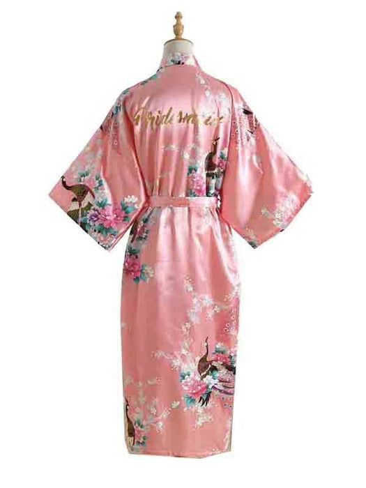 Elegant Print Flower Bride Bridesmaid Robes | Bridelily - Coral red / One Size - robes