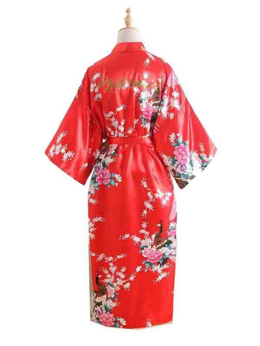 Elegant Print Flower Bride Bridesmaid Robes | Bridelily - red / One Size - robes