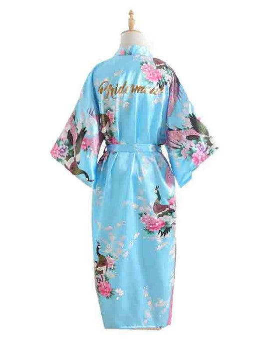Elegant Print Flower Bride Bridesmaid Robes | Bridelily - blue / One Size - robes