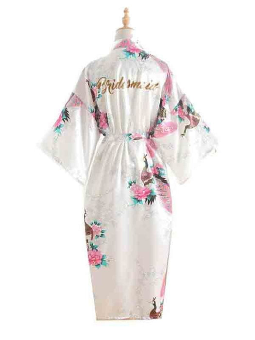 Elegant Print Flower Bride Bridesmaid Robes | Bridelily - white / One Size - robes