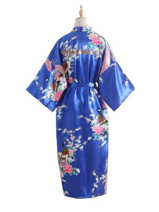 Elegant Print Flower Bride Bridesmaid Robes | Bridelily - sapphire blue / One Size - robes