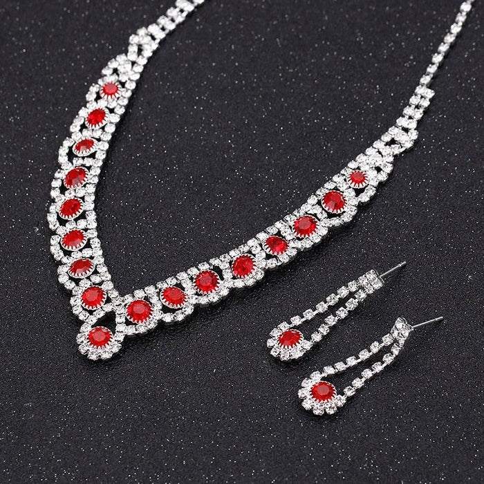 Elegant Red Crystal Necklace Earrings Bracelet Jewelry Sets | Bridelily - jewelry sets