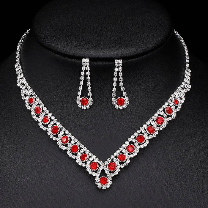Elegant Red Crystal Necklace Earrings Bracelet Jewelry Sets | Bridelily - jewelry sets