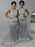 Elegant Scalloped-Edge Sweep Train Sheath Silver Bridesmaid Dress Lace Top - Bridesmaid Dresses