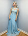 Elegant Sky Blue A Line Lace Long Prom Dresses, Sky Blue Lace Formal Graduation Evening Dresses