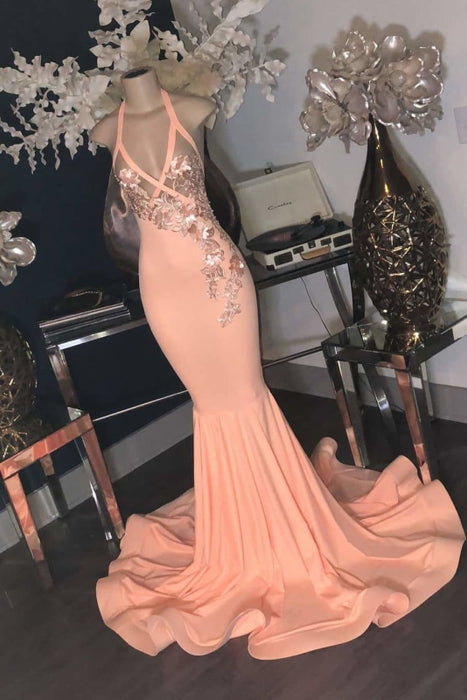 Elegant Sleeveless Halter 3D Flowers Long Prom Gown - Prom Dresses