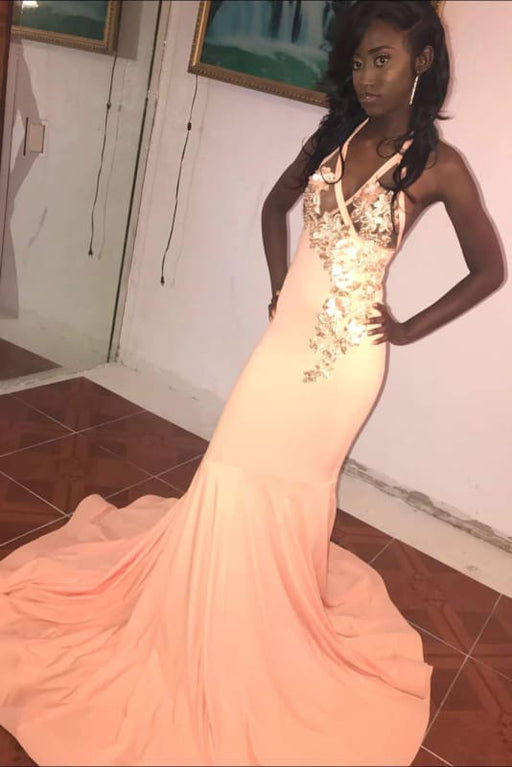 Elegant Sleeveless Halter 3D Flowers Long Prom Gown - Prom Dresses