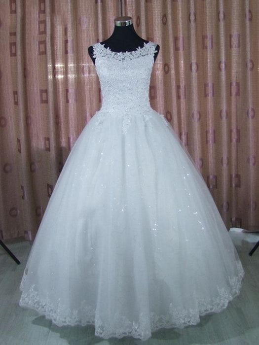Elegant Sleeveless Lace Ball Gown Wedding Dresses - White / Floor Length - wedding dresses