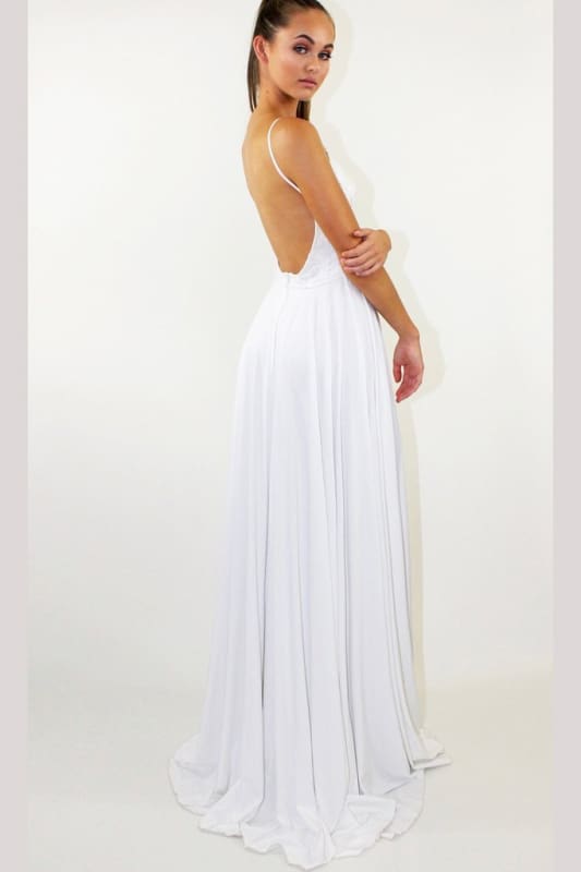 Elegant Sleeveless White Two Piece Long Prom Dresses Cheap